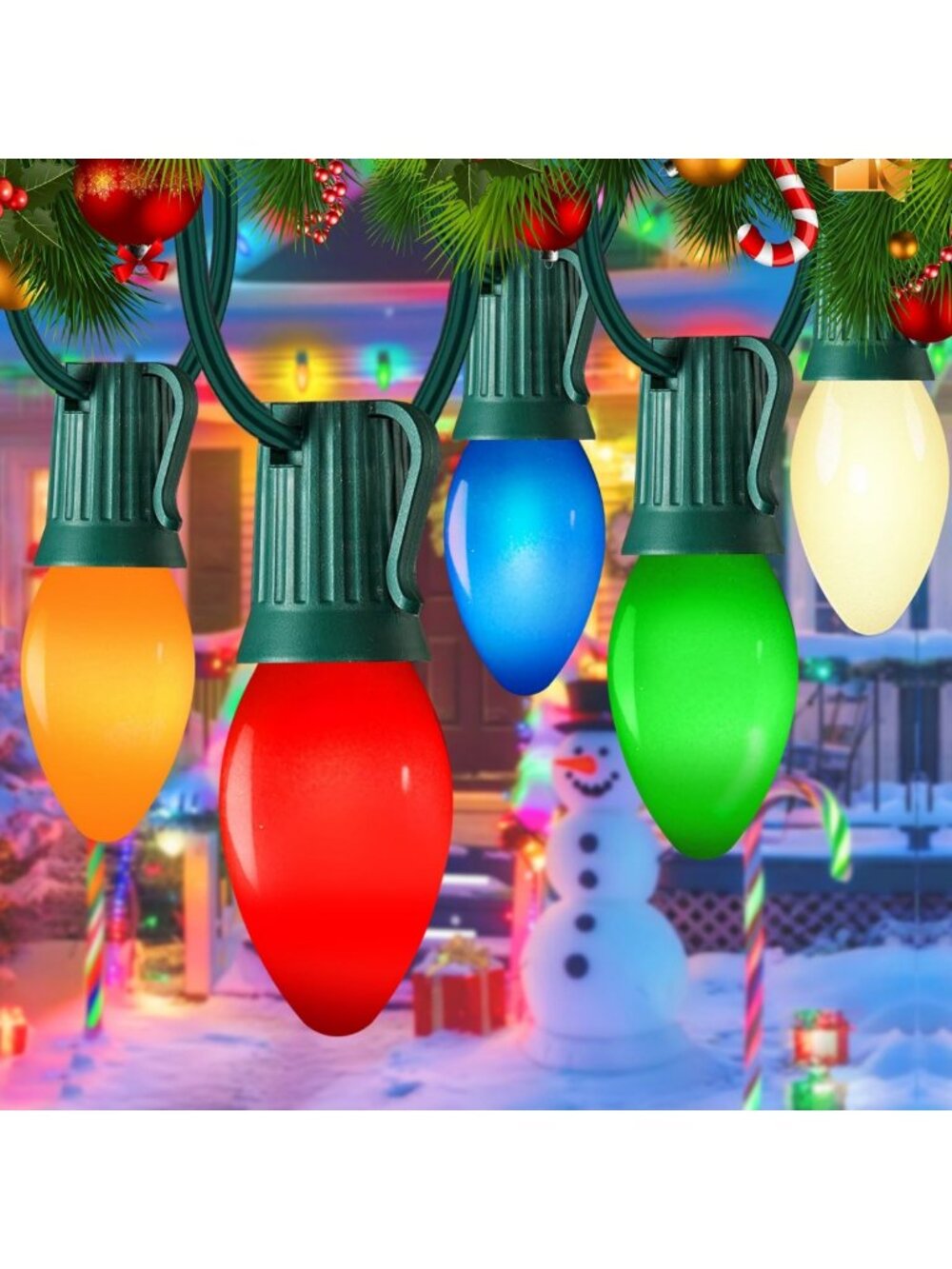 50FT Multicolor C7 LED Christmas Lights, Outdoor Vintage Decor for Tree & Yard